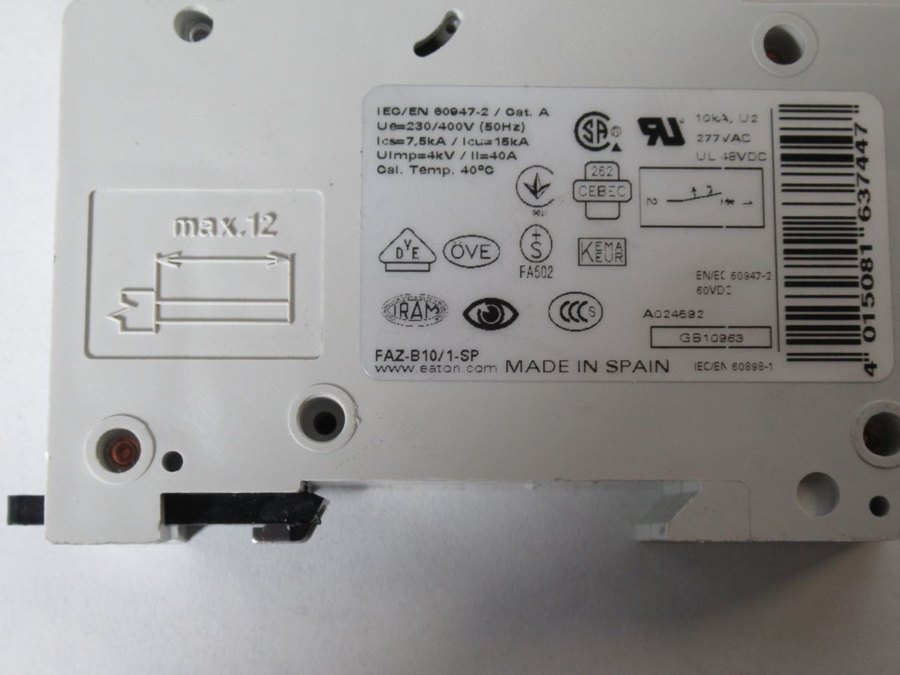 Eaton FAZ-B10/1-SP Miniature Circuit Breaker 10A 240/415V 15kA USED