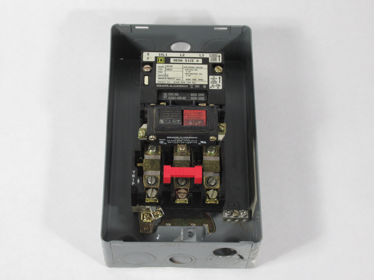 Square D 8536-SBG2-V07 Motor Starter Ser. A 550V@50Hz 600V@60Hz USED