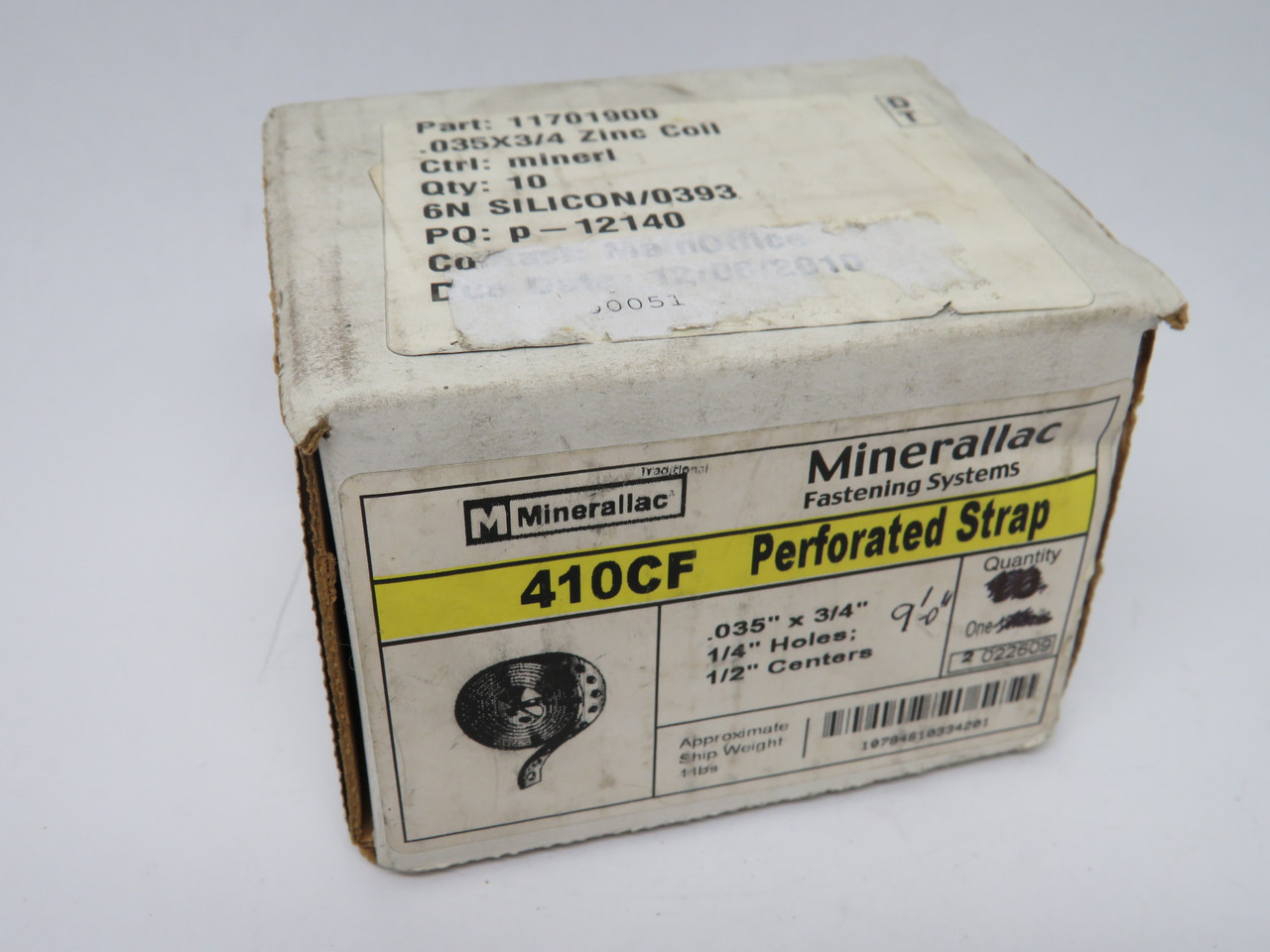 Minerallac 410CF Plated Steel Coil Perforated Strap 0.35"x0.75" 9'Long *CUT* NEW