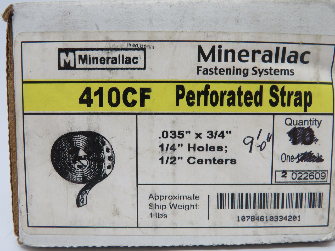 Minerallac 410CF Plated Steel Coil Perforated Strap 0.35"x0.75" 9'Long *CUT* NEW