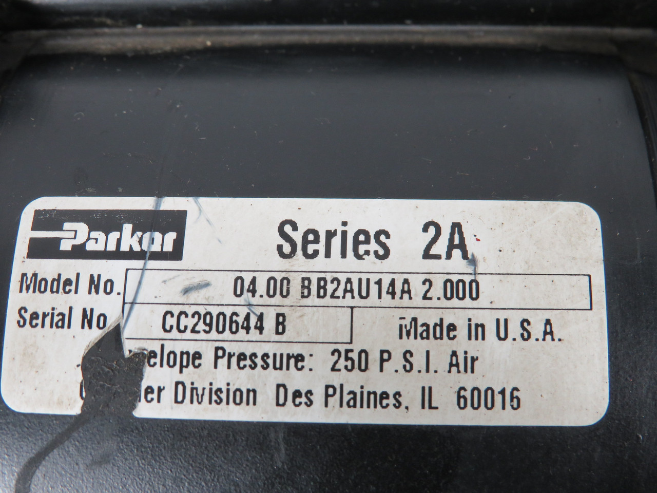 Parker 04.00BB2AU14A2.000 Air Cylinder 4" Bore 2" Stroke 250 psi USED
