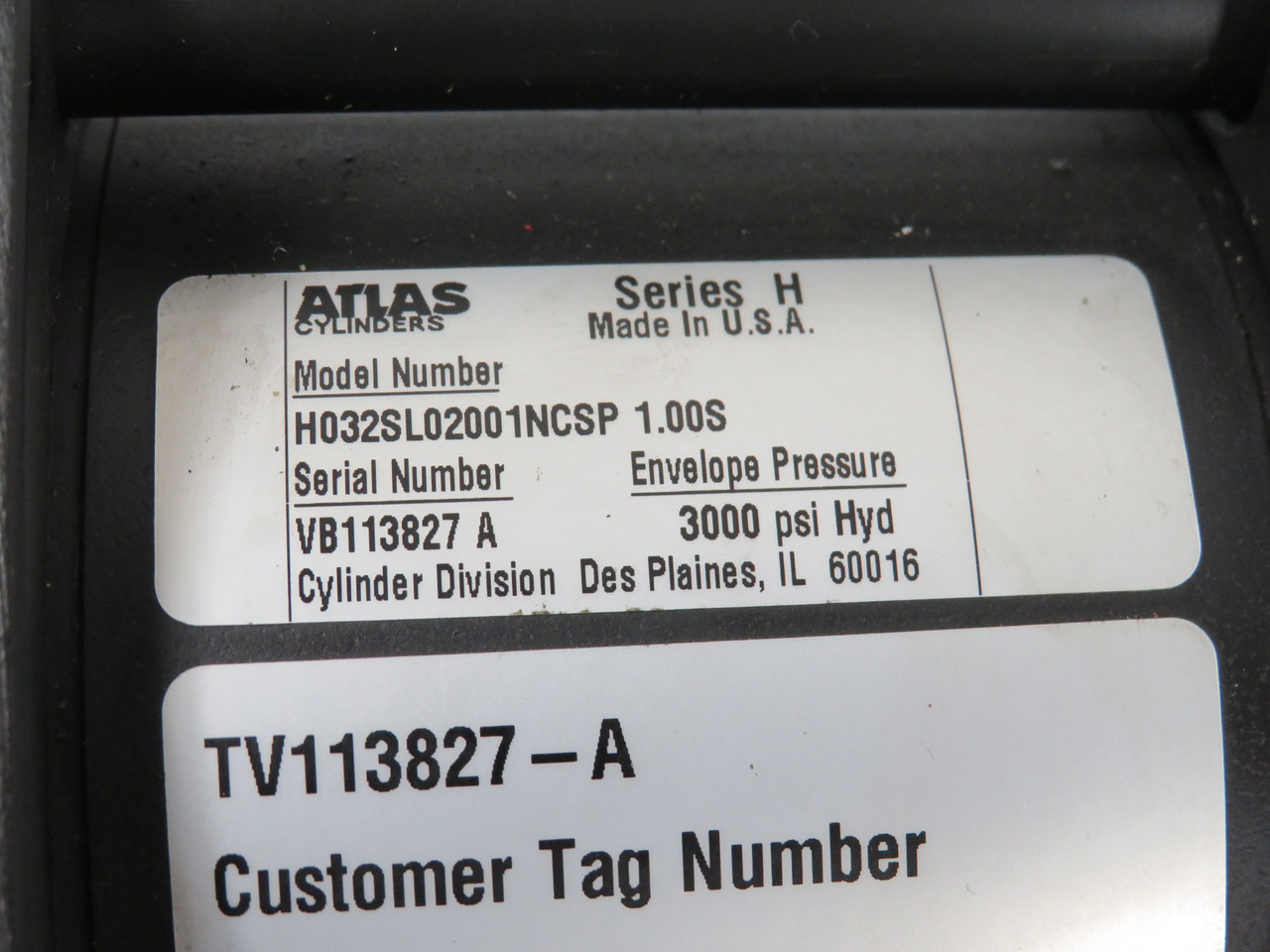 Atlas H032SL02001NCSP1.00S Hydraulic Cylinder 1" Stroke 3000 psi SHELF WEAR NOP