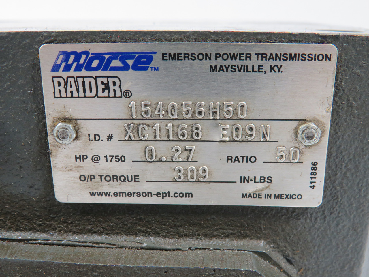 Emerson 154Q56H50 Morse Raider Gear Reducer 50:1 Ratio 0.27HP@1750RPM USED