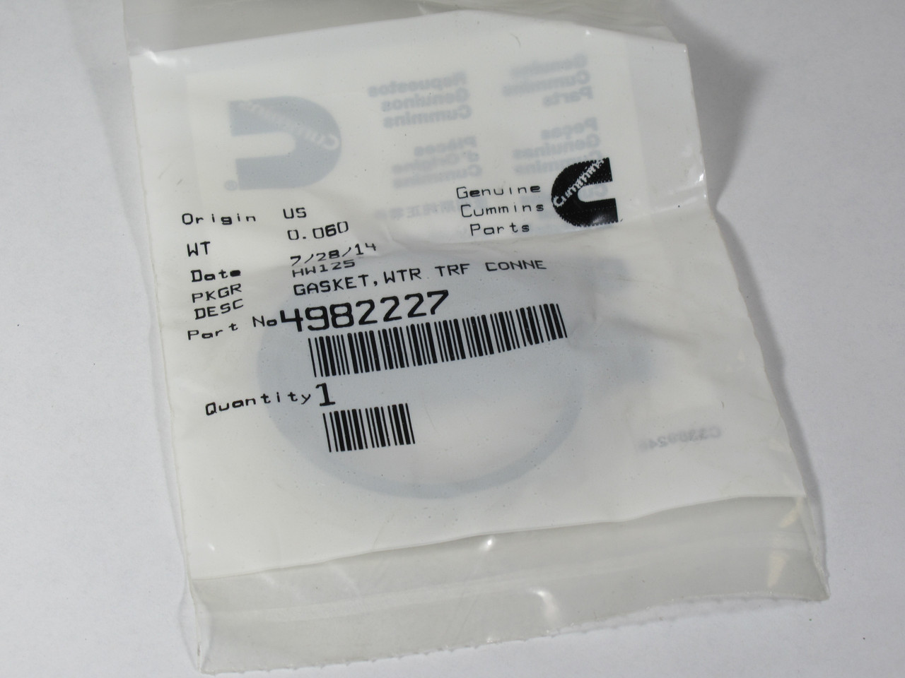 Cummins 4982227 Water Transfer Connection Gasket NWB