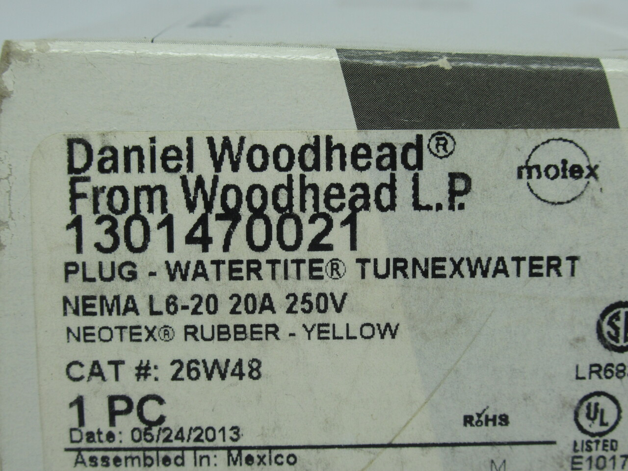 Woodhead 1301470021 Yellow Watertite Plug 20A 250V 3W 2P *DAMAGED BOX* NEW