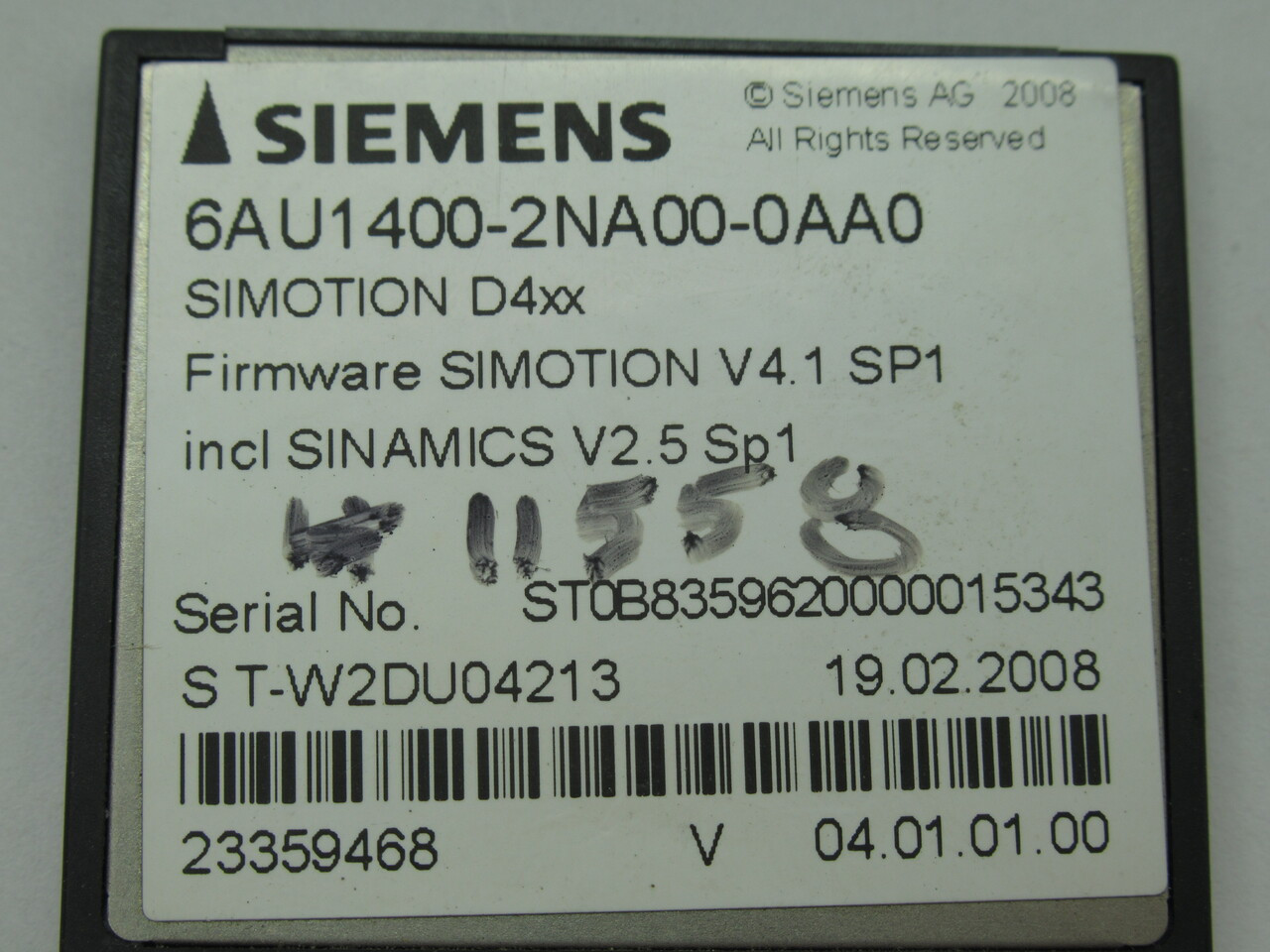 Siemens 6AU1400-2NA00-0AA0 Simotion D4xx Compact Flashcard F/W V4.1 SP1 USED