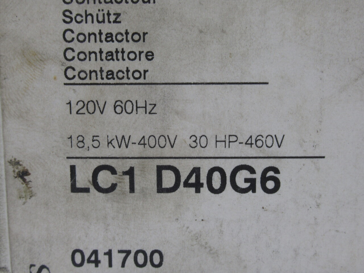 Telemecanique/Square D LC1D40G6 Contactor 120V 60Hz Coil 60A 3-Pole USED