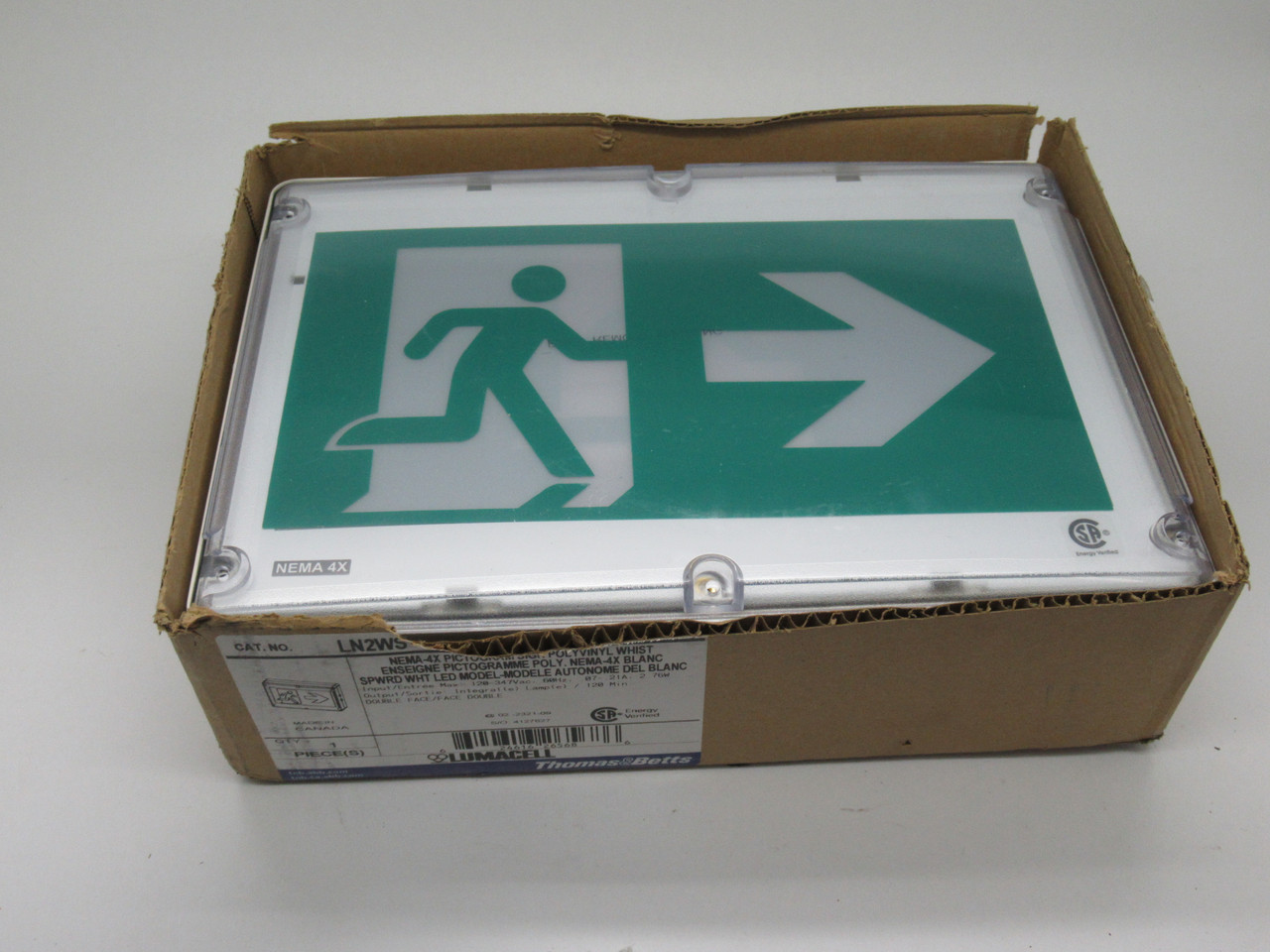 Thomas & Betts LN2WS Polyvinyl Exit Light 120-347VAC 60Hz .21A 2.76W DMG BOX NEW