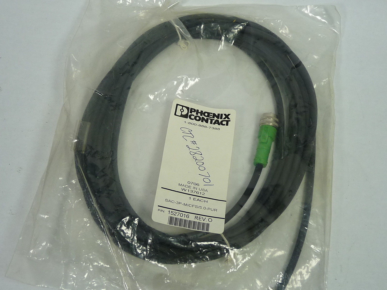 Phoenix Contact 1527016 SAC-3P-MICFS/5.0-PUR 3-Pin Sensor 5M Cable! NEW !