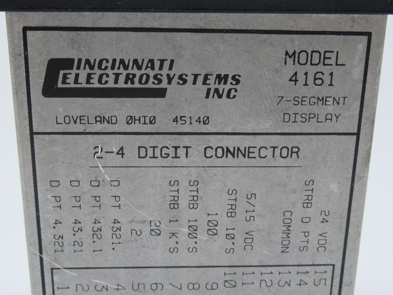 Cincinnati Electrosystems 4161-3-24 Digital Panel Meter 3-Digit 7-Segment USED