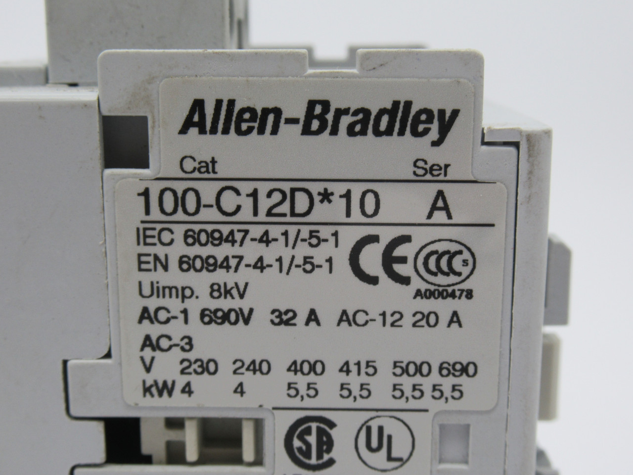 Allen-Bradley 100-C12DJ10 Contactor Ser. A 24VDC 20A MISSING DIN RAIL CLIP USED