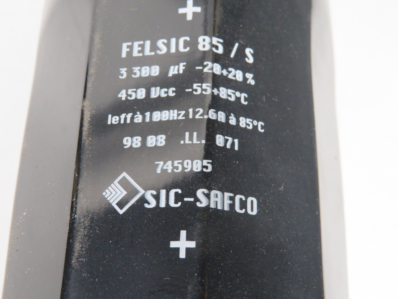 SIC-SAFCO FELSIC-85/S Capacitor 3300uF +/- 20% 450VCC 12.6A USED