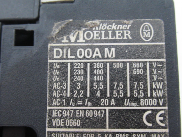 Klockner-Moeller DIL00AM Contactor 415/480V 50/60Hz USED