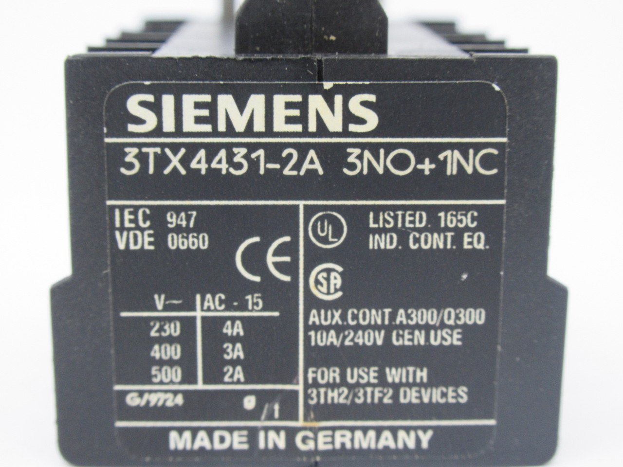 Siemens 3TX4431-2A Auxiliary Contact Block 3NO + 1NC 10A USED