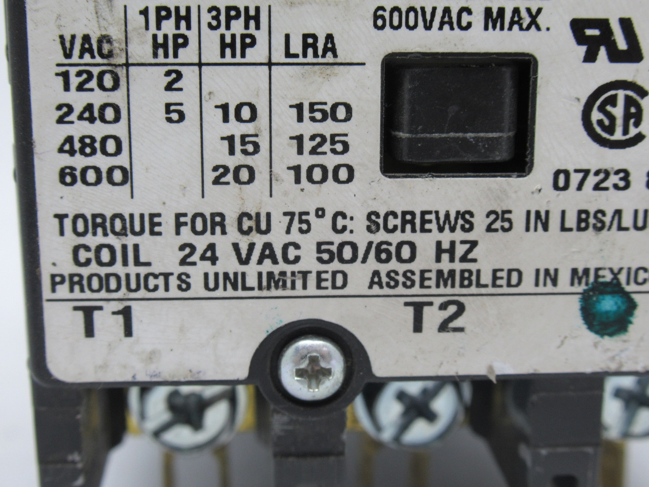 Products Unlimited 3100-30Q808 Contactor 24VAC 50/60Hz 3P 25A USED