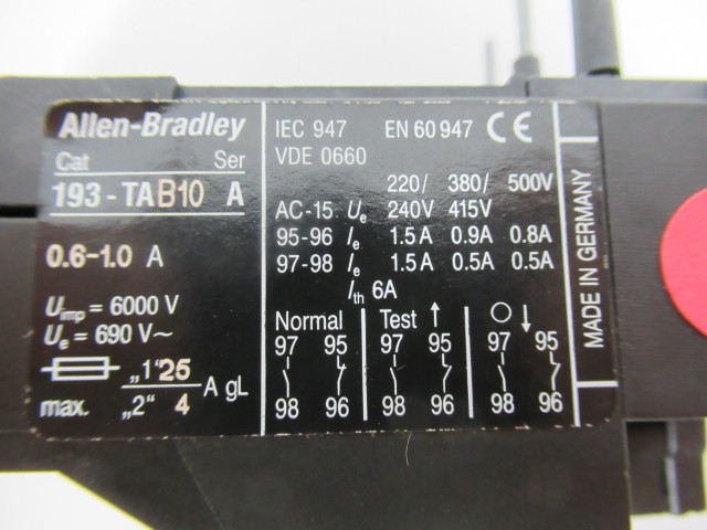 Allen-Bradley 193-TAB10 Overload Relay 0.6-10A 690VAC Series A USED