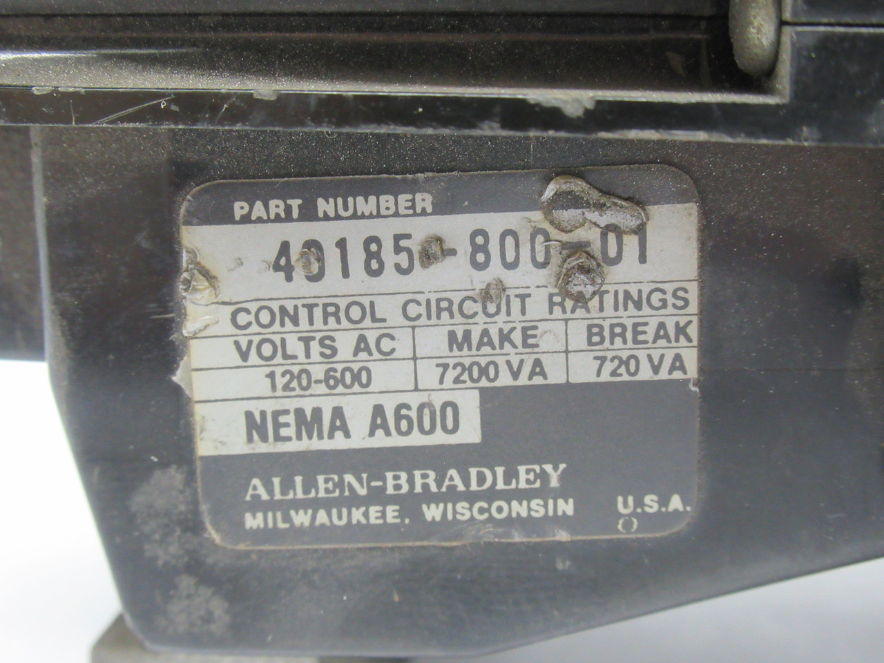 Allen-Bradley 40185-800-01 Starter Mount Overload Relay 62A MISSING SCREWS USED