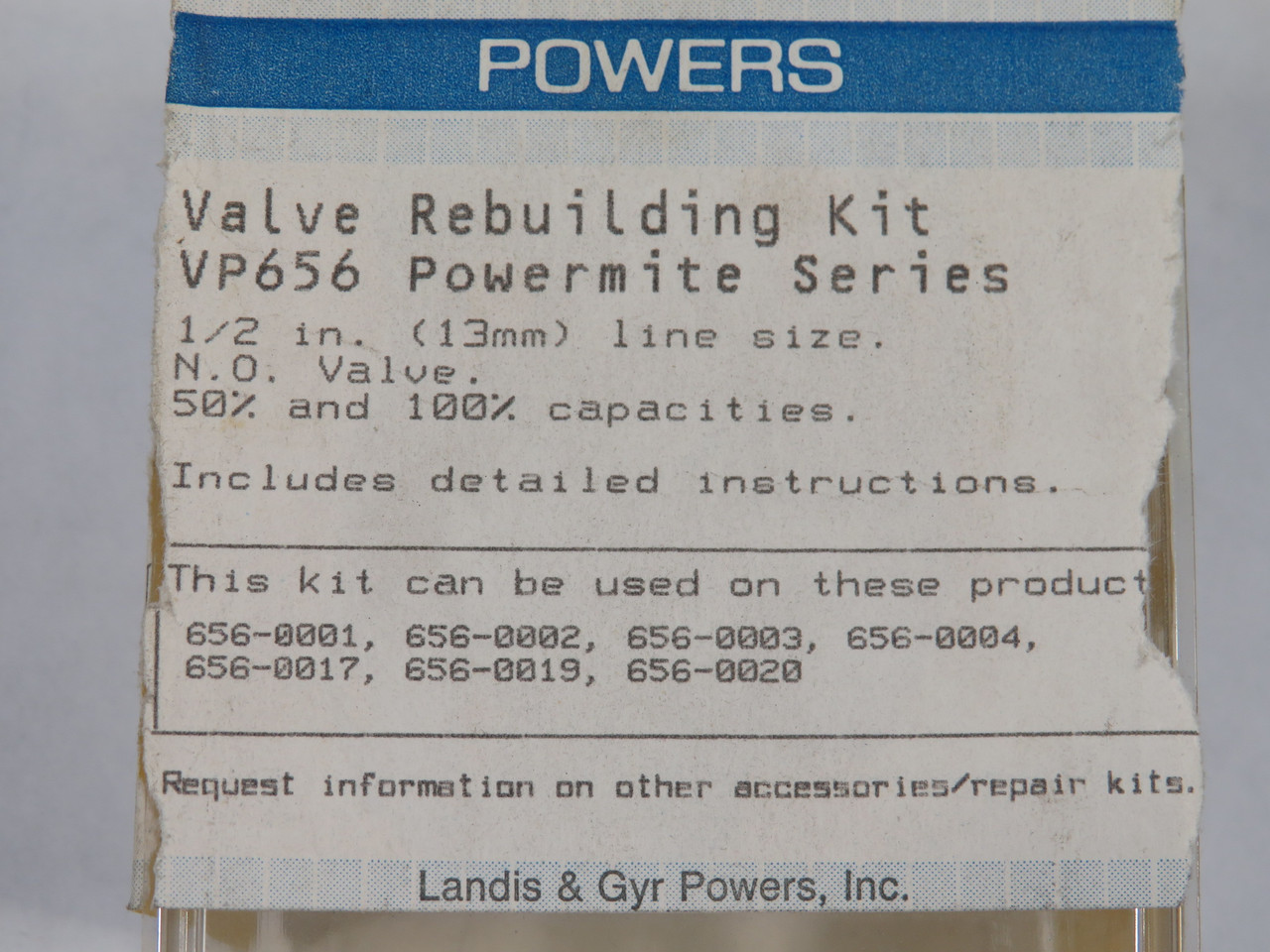 Powers 656-761 Valve Rebuilding Kit for 1/2" VP656 MISSING PIECES NEW