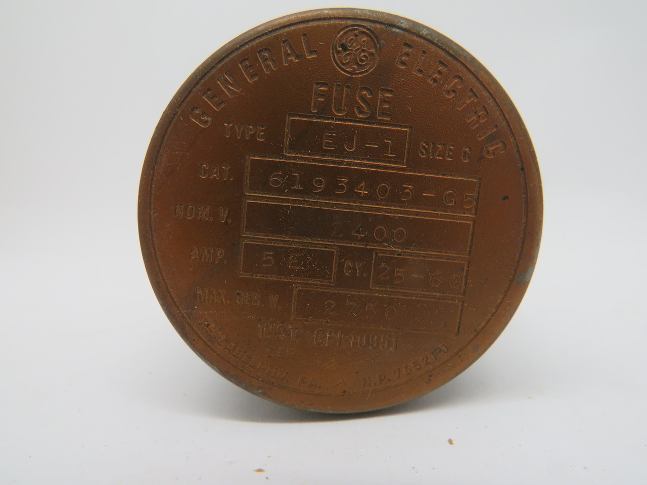 GE 6193403-G5 EJ-1 Size C Industrial Fuse 5E Amp 2400V 25-60Hz CASE DMG NEW