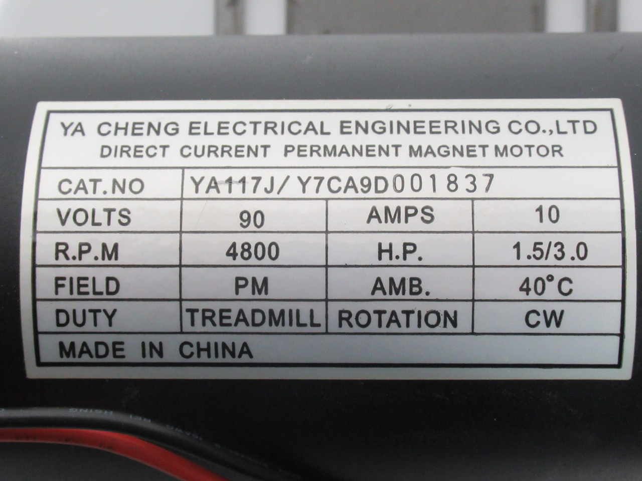 Ya Cheng YA117J/Y7CA9D001837 DC Perm Magnet Motor 1.5/3HP 4800RPM 90V 10A USED