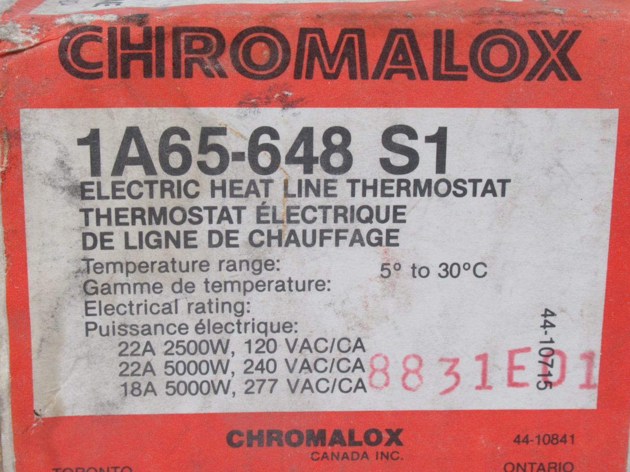 Chromalox 1A65-648 Electric Heat Line Thermostat 5-30C Range 22A DAMAGED BOX NEW