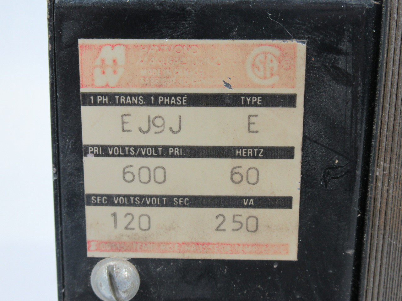 Hammond EJ9J General Purpose Transformer 250VA Pri 600V Sec 120V 60Hz USED