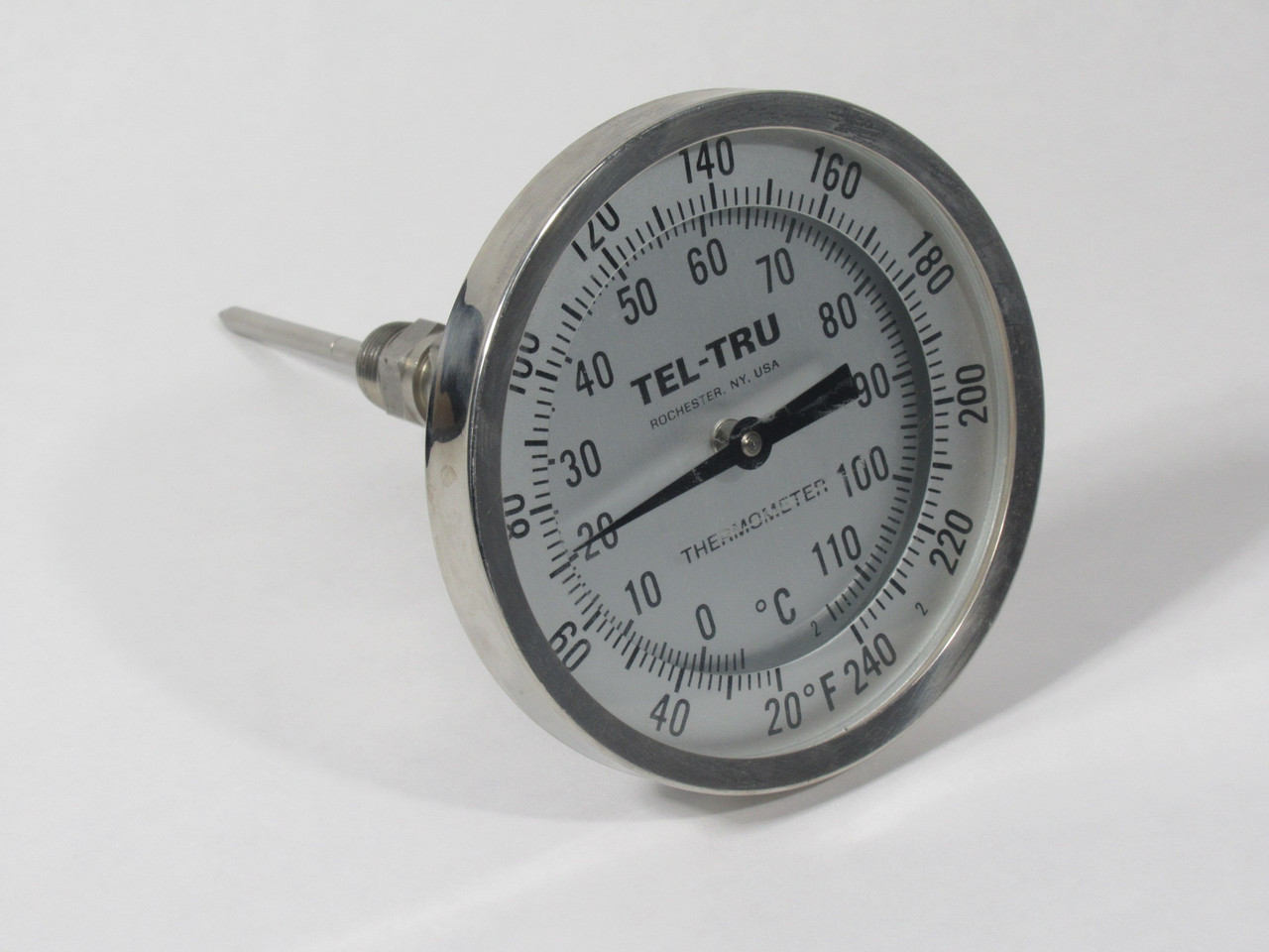 Tel-Tru 20-240F Adjustable Angle Thermometer 20-240F 5" Dial 3" Stem USED