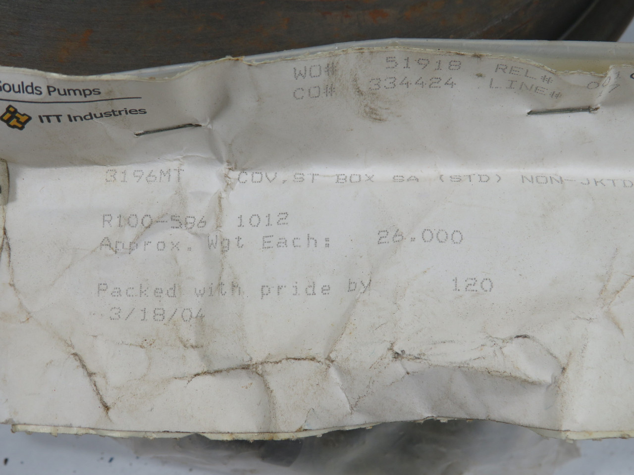 Goulds Pumps R100-586-1012 Stuffing Box Cover for 3196MT C/W Z196SBKITM1310 NOP