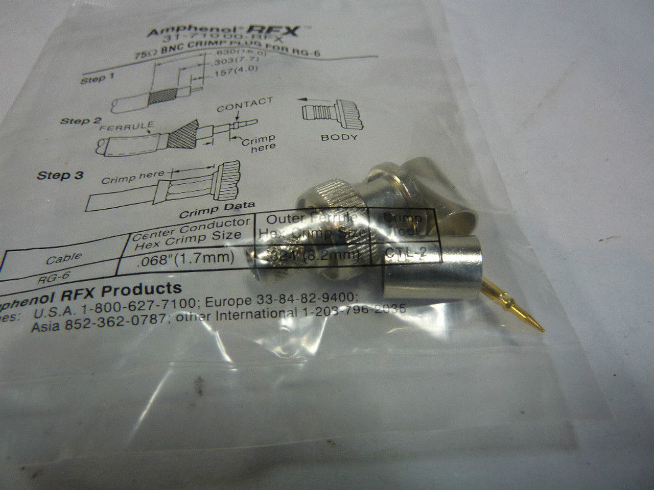 Amphenol 31-71000-RFX 75Ohm BNC Crimp Plug For RG-6 NWB