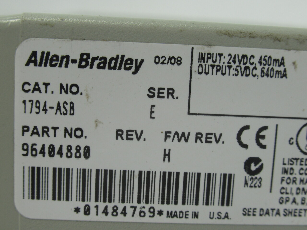 Allen-Bradley 1794-ASB Ser. E Flex I/O Adapter F/W Rev. H 24VDC USED