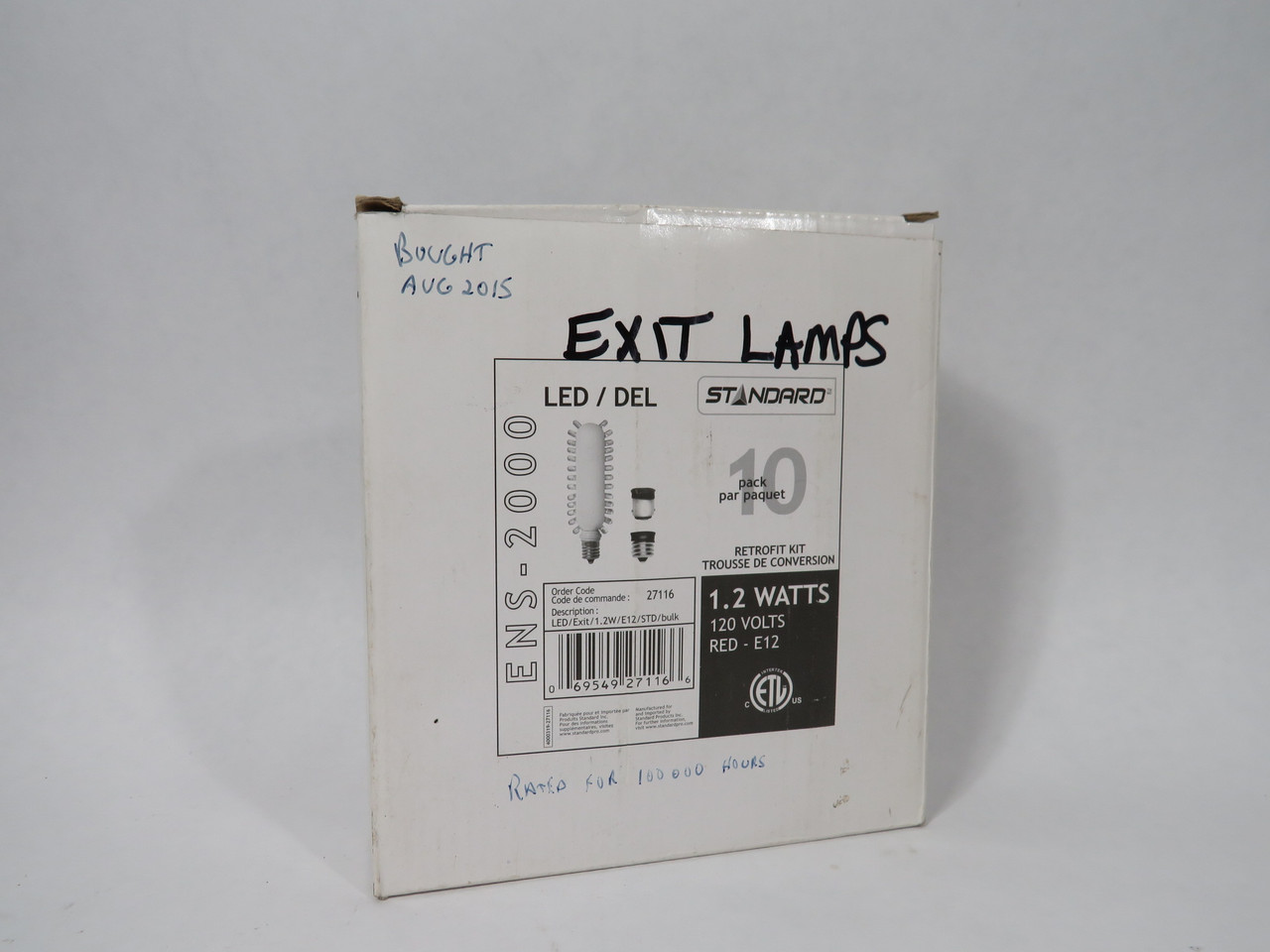 Standard 27116 LED Exit Bulb Retrofit Kit 1.4W 120V 10-Pack MISSING ADAPTERS NEW