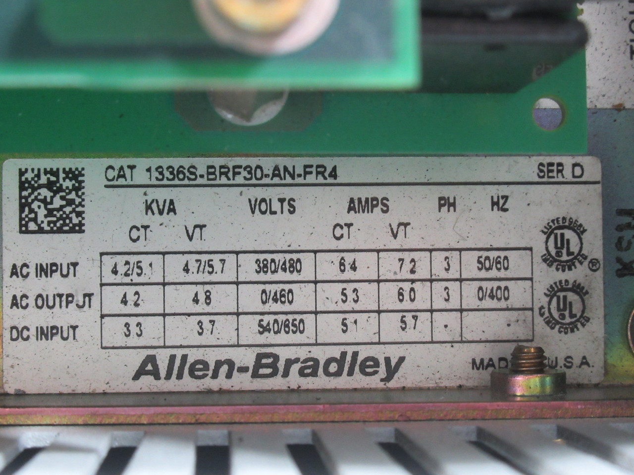 Allen-Bradley 1336S-BRF30-AN-FR4 Adj. Frequency Drive Ser. D 3HP 0/460V 3Ph USED