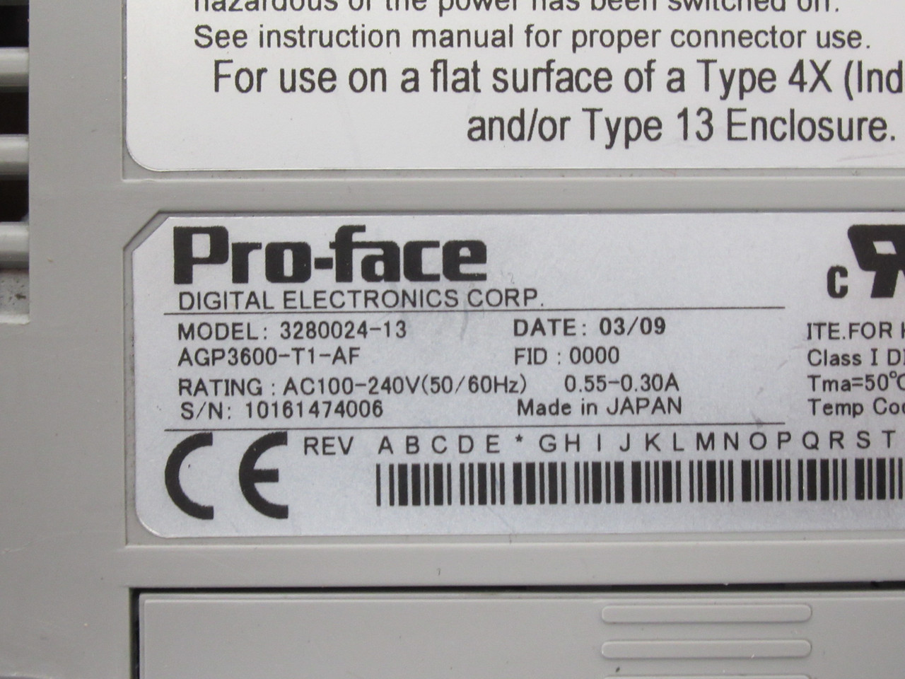 Pro-Face AGP3600-T1-AF Touch Screen Operator Panel 12" 100-240VAC 50/60Hz USED
