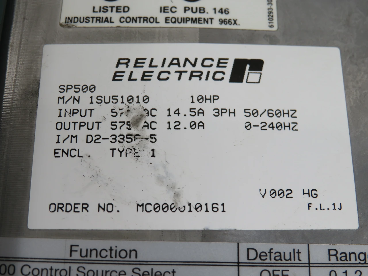 Reliance Electric SP500 1SU51010 AC Drive 10HP 575V 12A 0-240Hz CASE DAMAGE USED