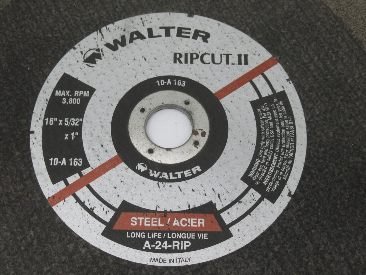 Walter 10-A-163 Ripcut II Cut Off Wheel 16"x5/32"x1" 3800 RPM SHELF WEAR NOP