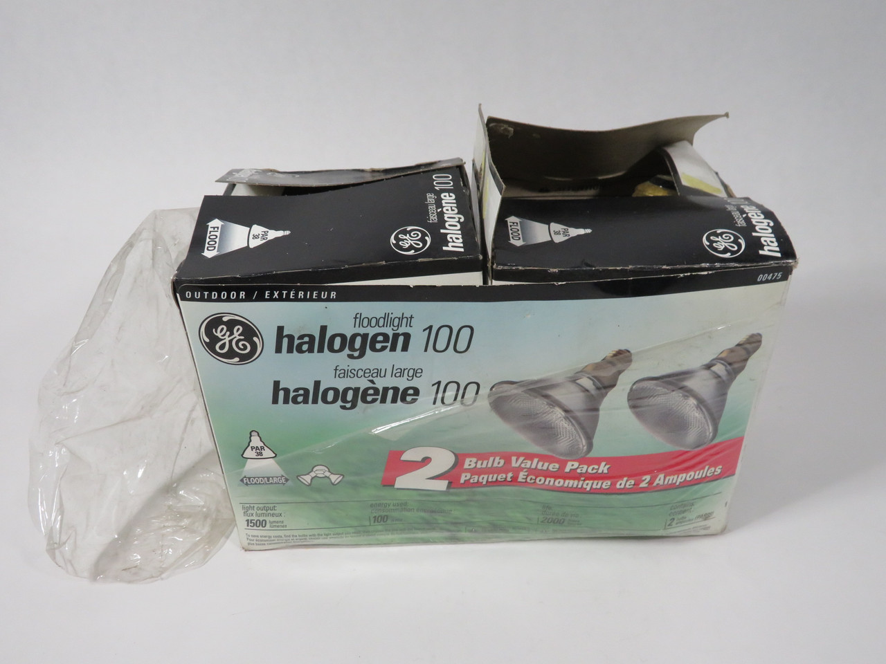 General Electric 00475 Halogen Floodlight 100W PAR38 2-Pack BOX DAMAGE NEW