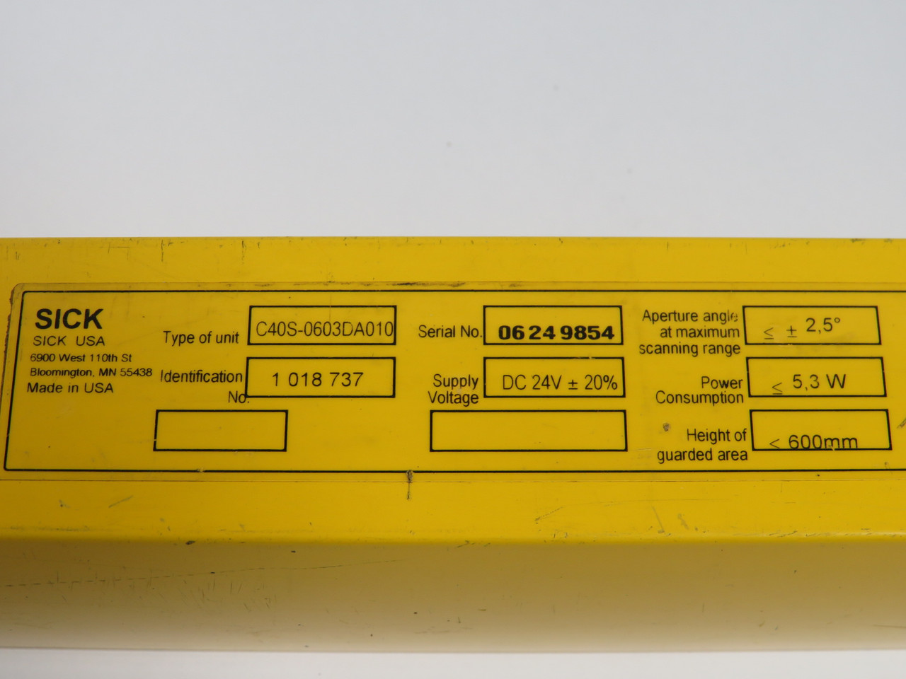 Sick C40S-0603DA010 Light Curtain Emitter 24VDC 53W 0-19m SHELF WEAR USED