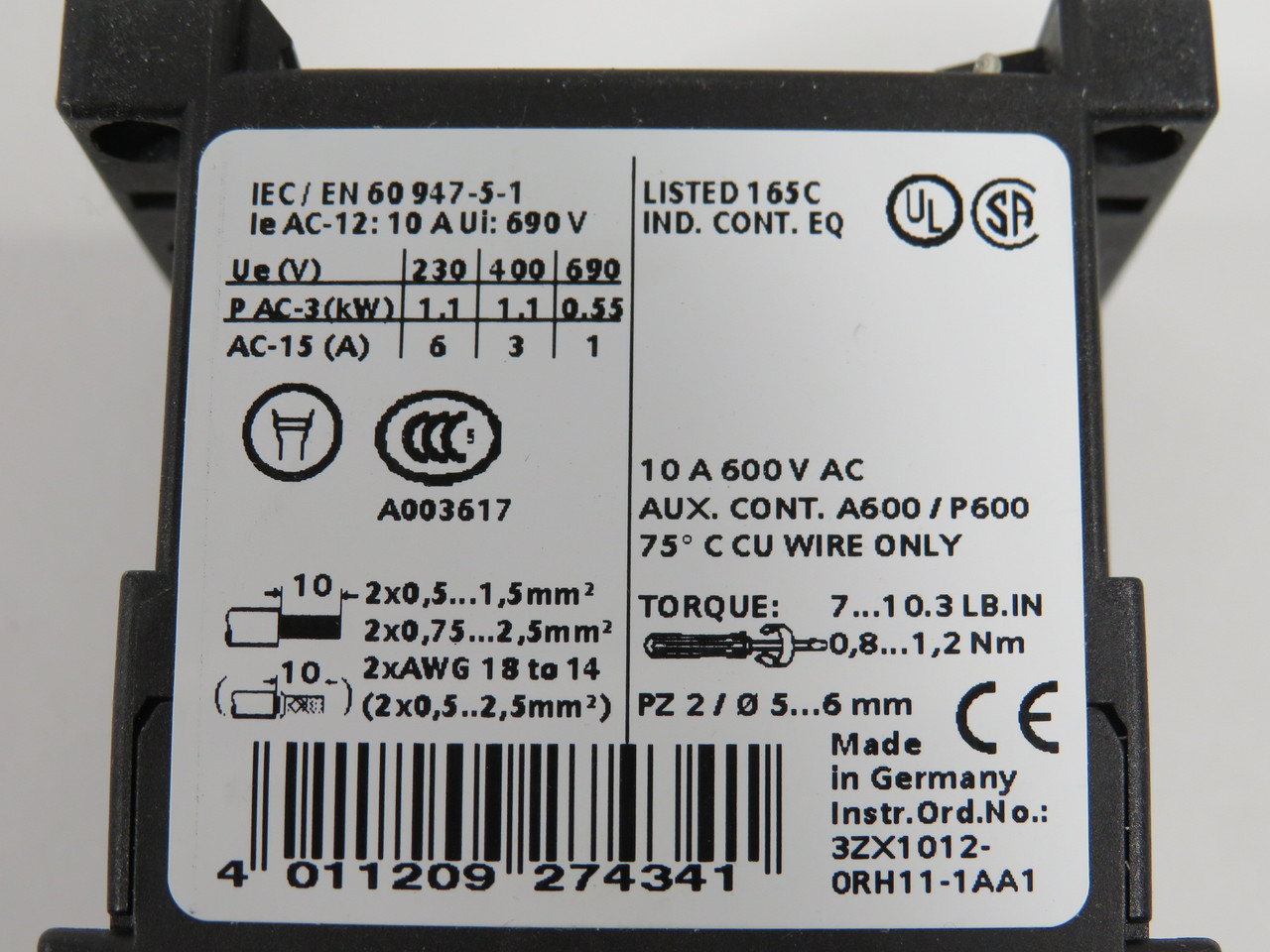 Siemens 3RH1140-1BB40 Contactor 24VDC 4NO 6A@AC-15 10A@AC-12 NEW