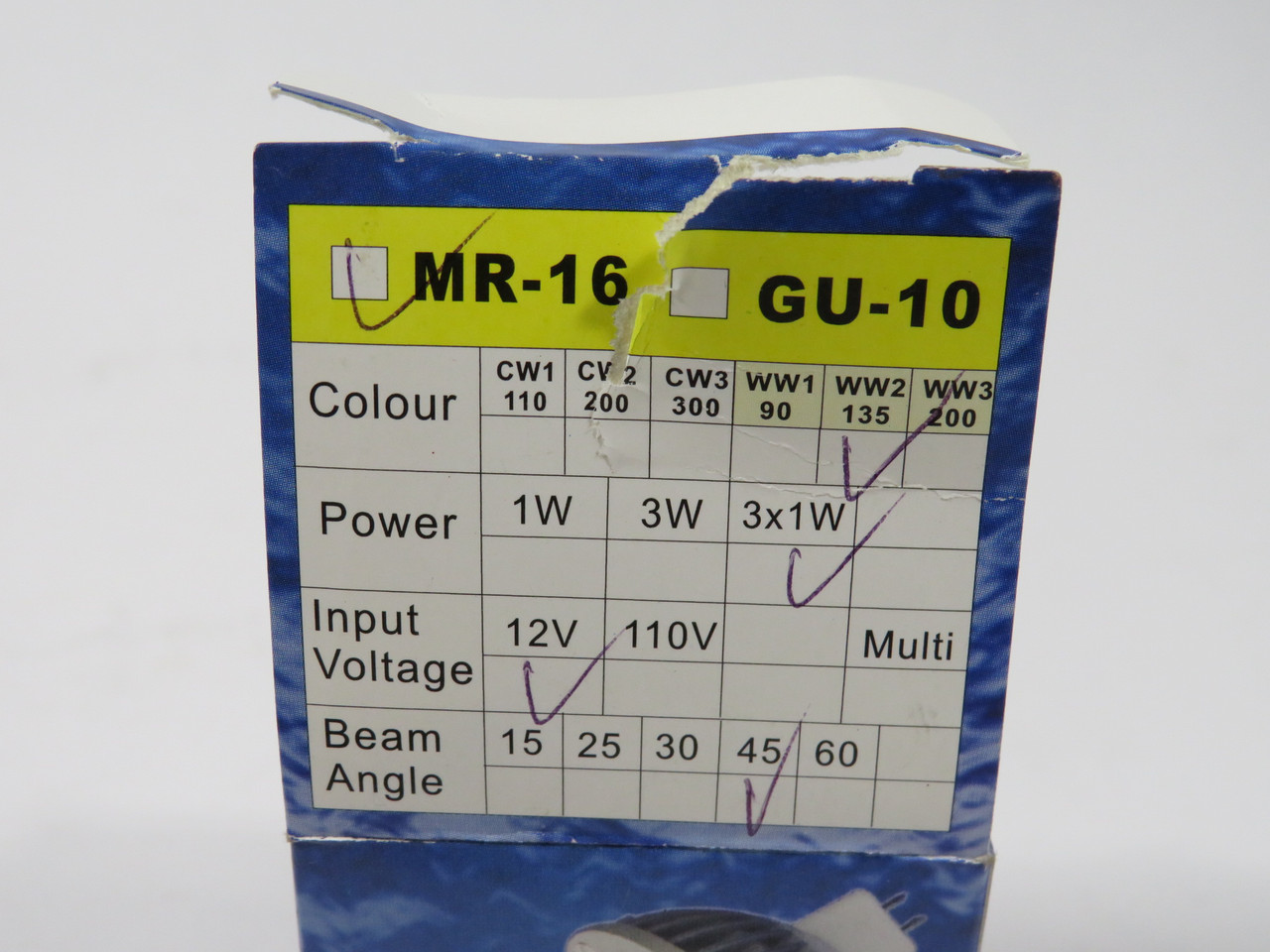 LED Koolight MR-16 LED Bulb 3x1W 12V BOX DAMAGE NEW