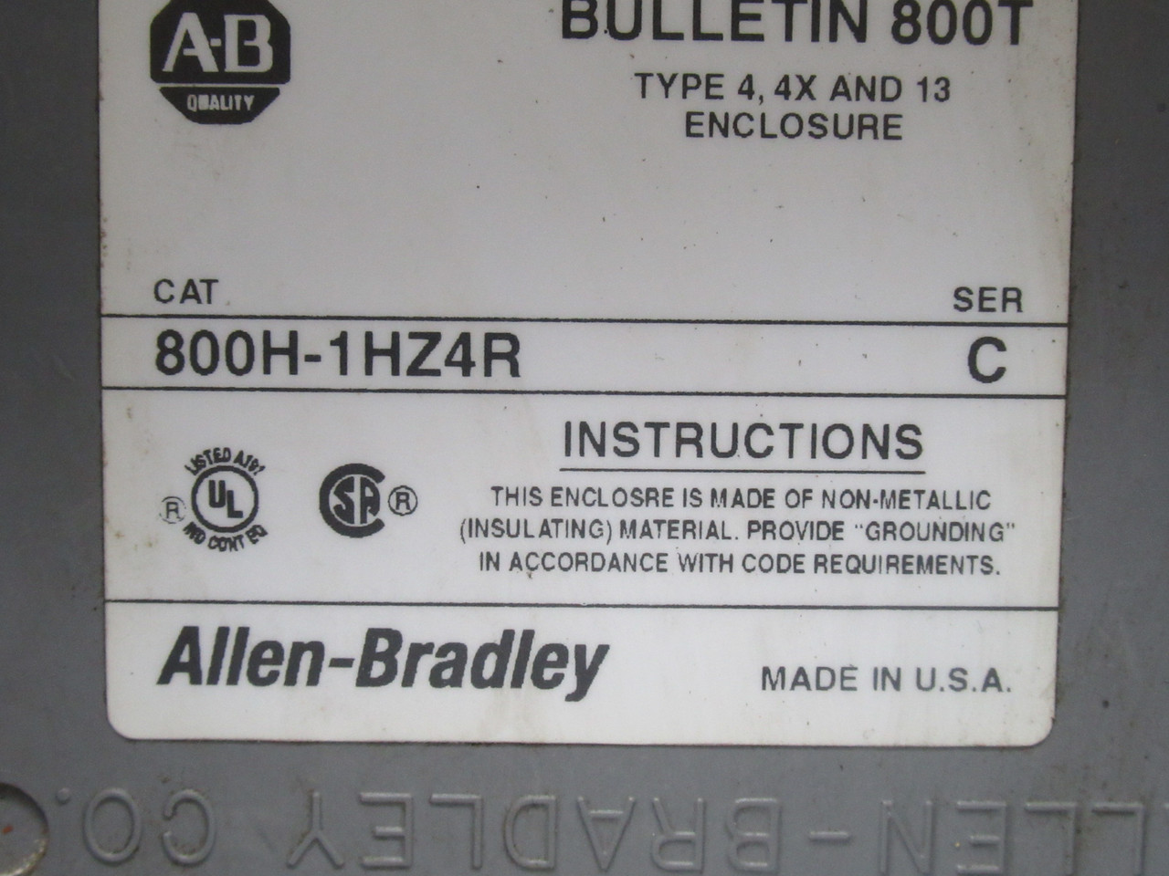 Allen-Bradley 800H-1HZ4R Pushbutton Enclosure Ser. C Glass Polyester USED