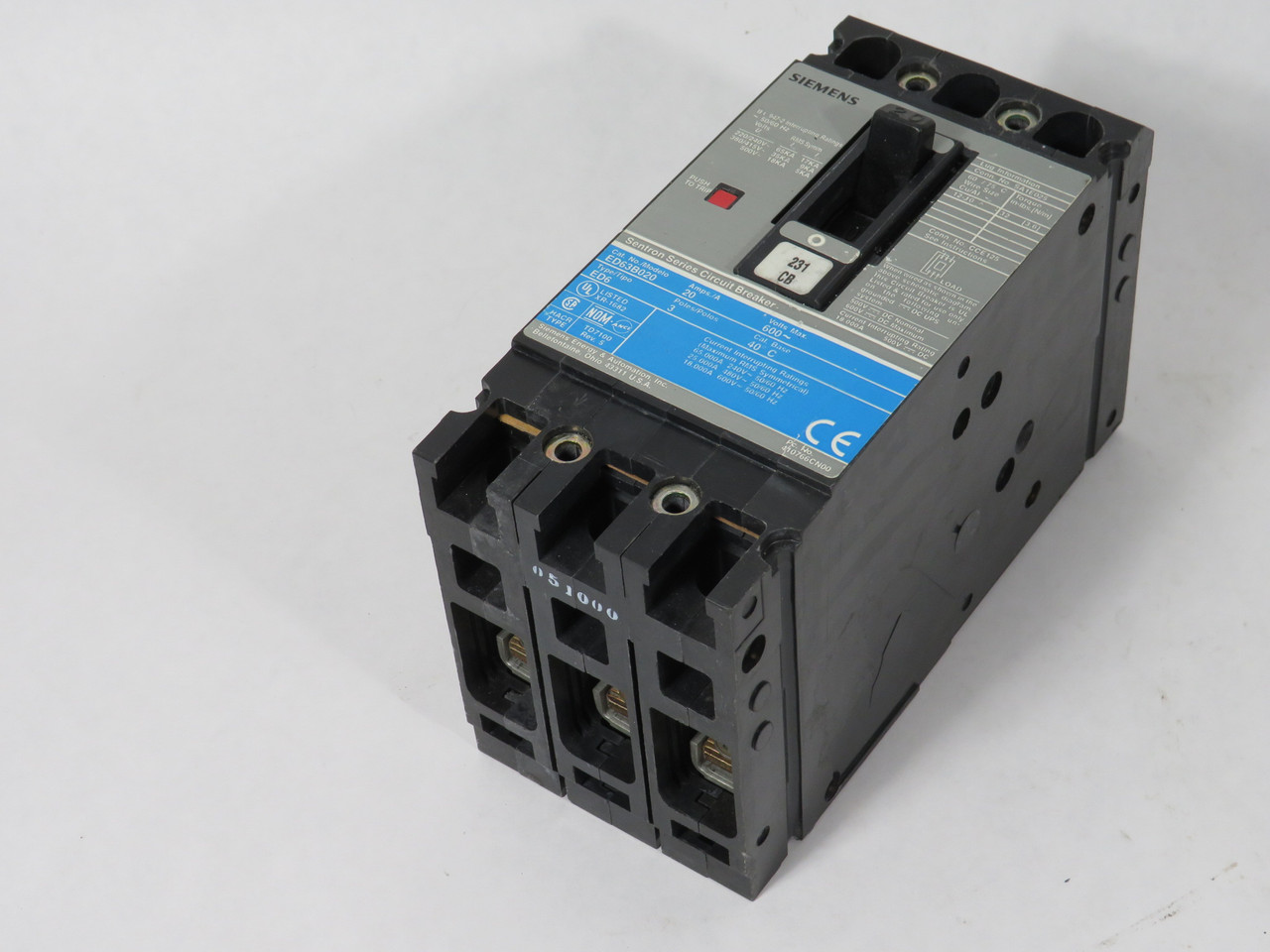 Siemens ED63B020 Circuit Breaker 20A 600VAC 3 Pole USED