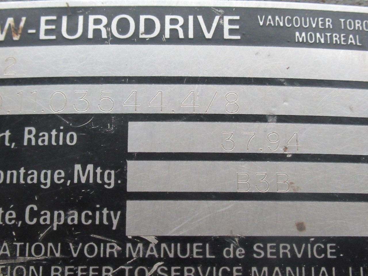 Sew-Eurodrive Gearmotor 37.94:1 3/4HP 1656-45RPM 330/575V TEFC 3Ph USED