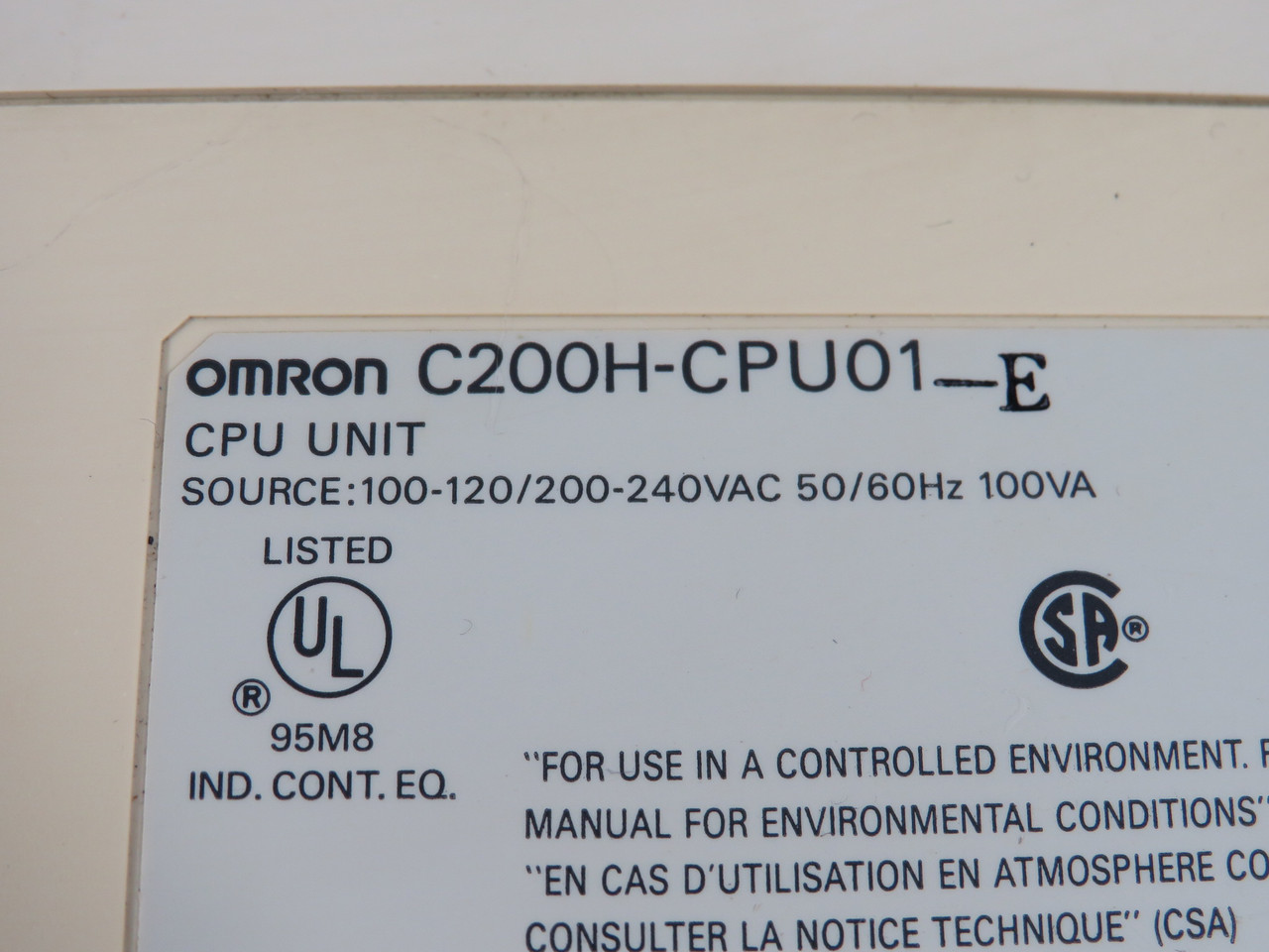 Omron C200H-CPU01-E Programmable Controller 100-120/200-240V 50/60Hz USED