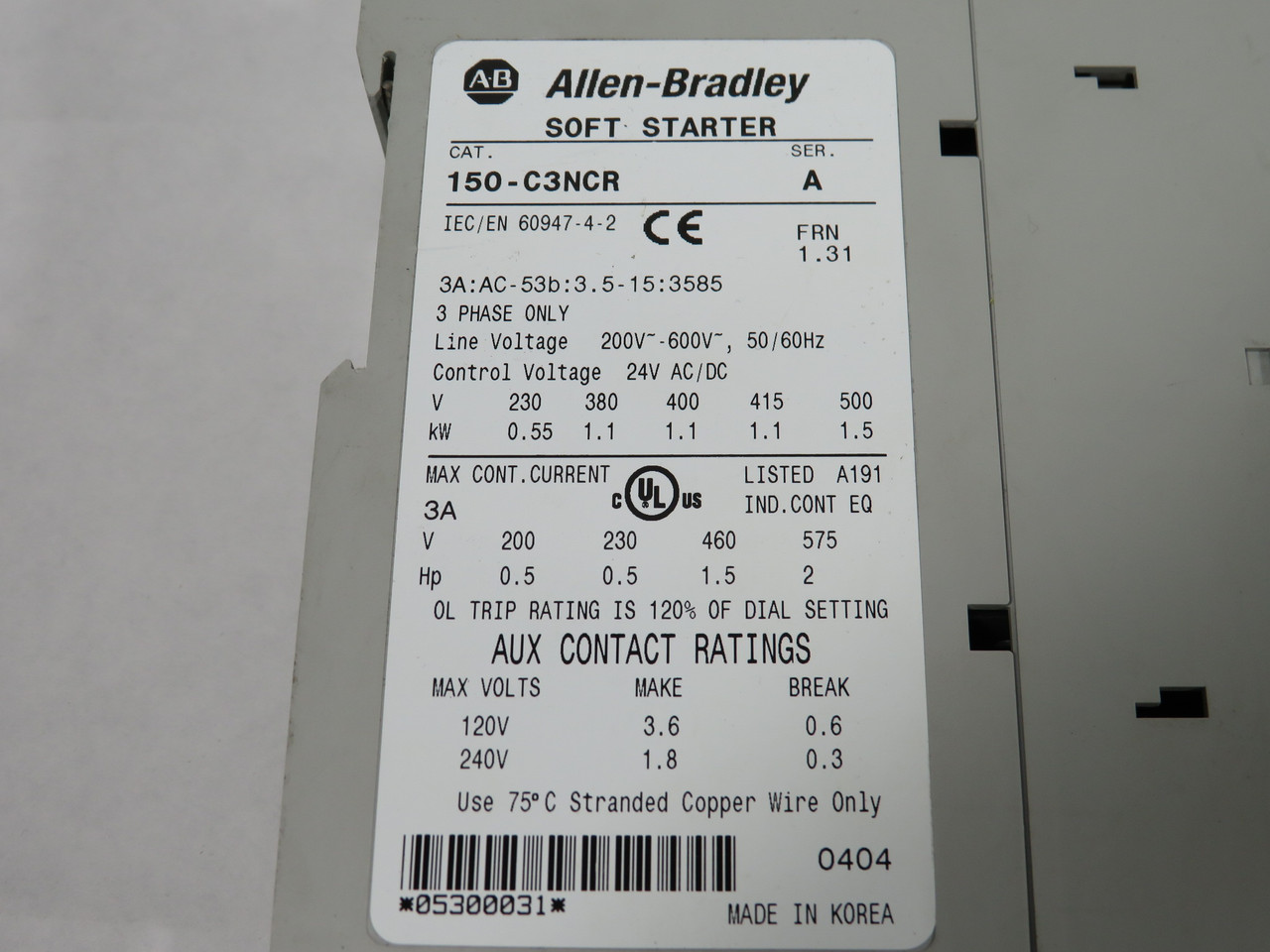 Allen-Bradley 150-C3NCR Smart Start Motor Controller FRN 1.31 SHELF WEAR USED
