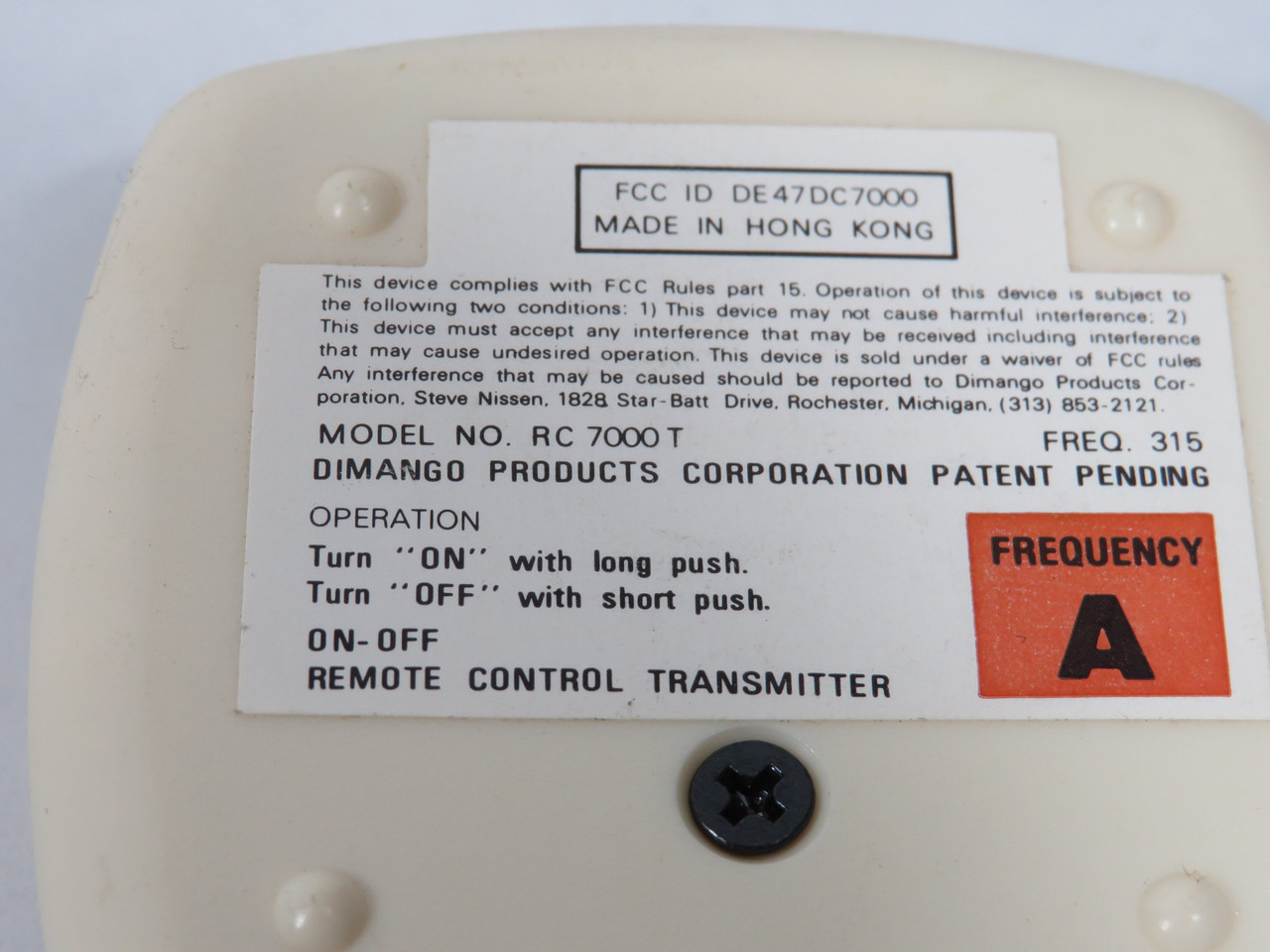 Dimango RC7000T On-Off Switch Remote Control Transmitter USED