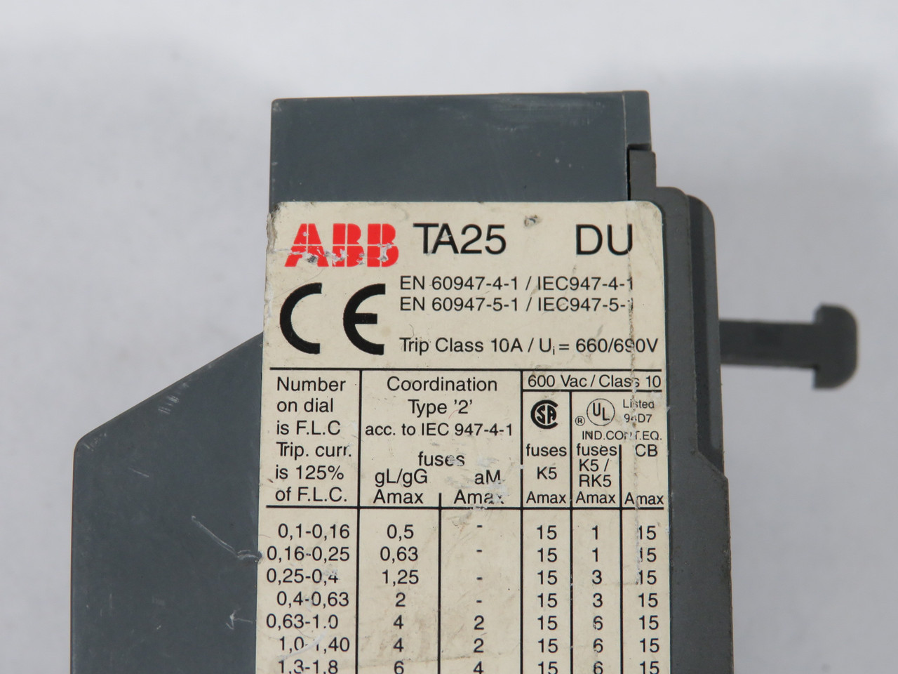 ABB TA25DU-1.4 Thermal Overload Relay 1-1.4A 660/690V SHELF WEAR USED