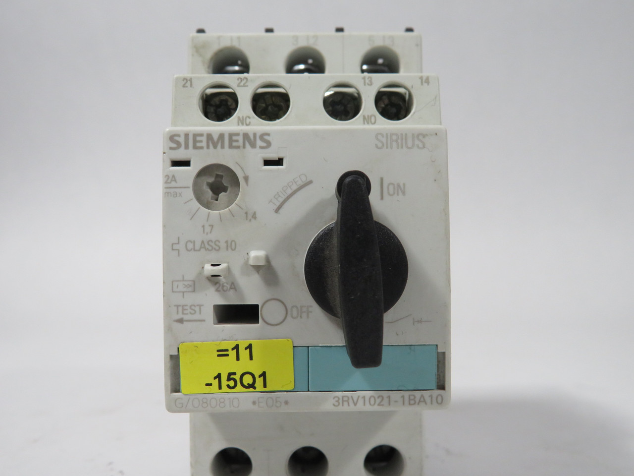 Siemens 3RV1021-1BA10 Motor Starter Protector 1.4-2A 690V Class 10 1NO/1NC USED