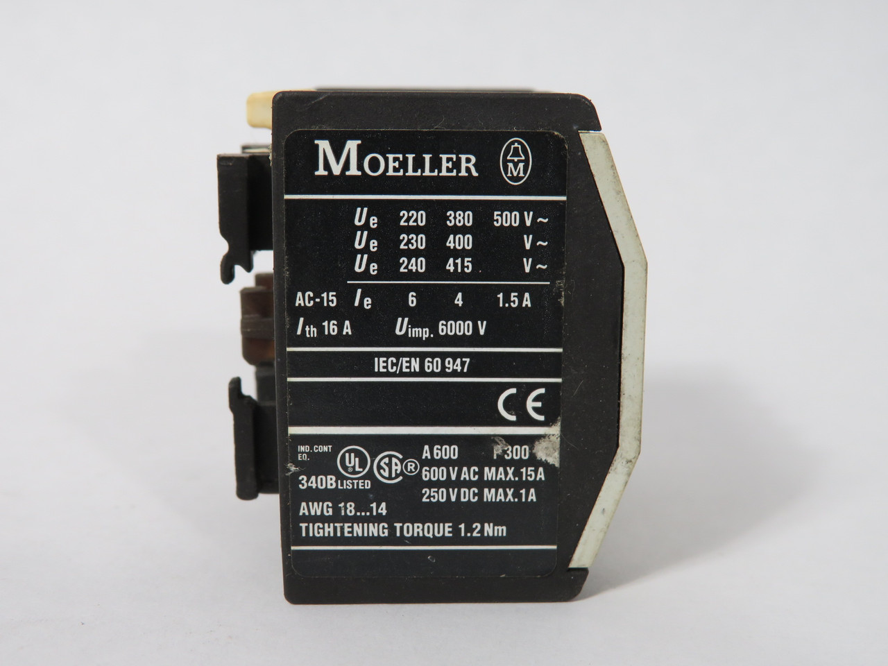 Moeller 22DIL Auxiliary Contact Block 2NO 2NC 600V 15A USED