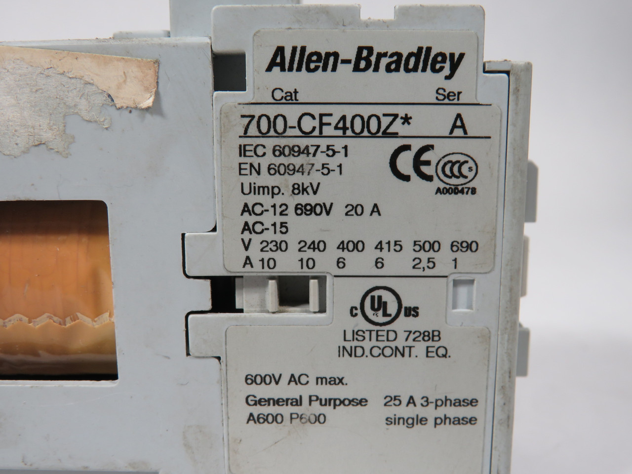 Allen-Bradley 700-CF400ZJ Control Relay 24VDC 20A 4NO USED