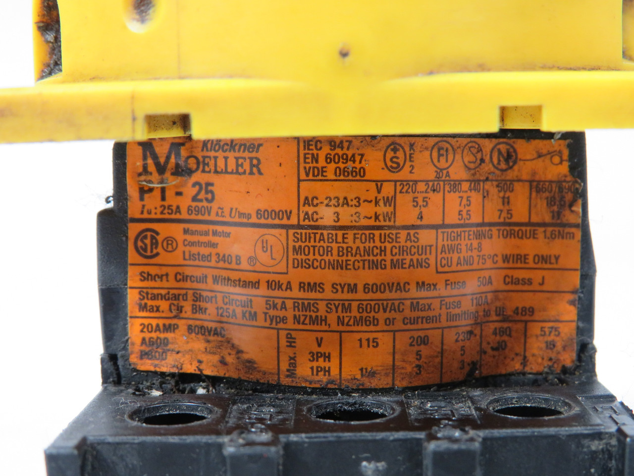 Klockner-Moeller P1-25/E Disconnect Switch 25A 690V 3-Pole SHELF WEAR USED